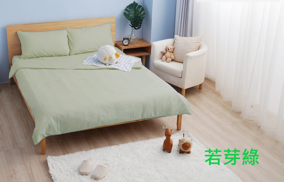 Seiga素色若芽綠 雙人尺寸鋪棉床包兩用被4件組