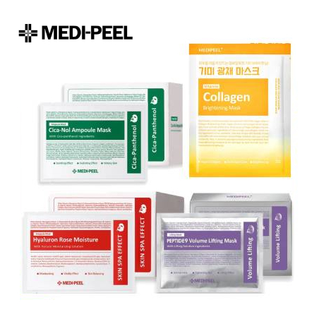 買1送1(共100片) MEDI-PEEL 美蒂菲玫瑰玻尿酸膠原蛋白面膜/積雪草舒緩精華面膜/9胜肽緊緻面膜/維他命膠原蛋白亮白面膜 50入/盒