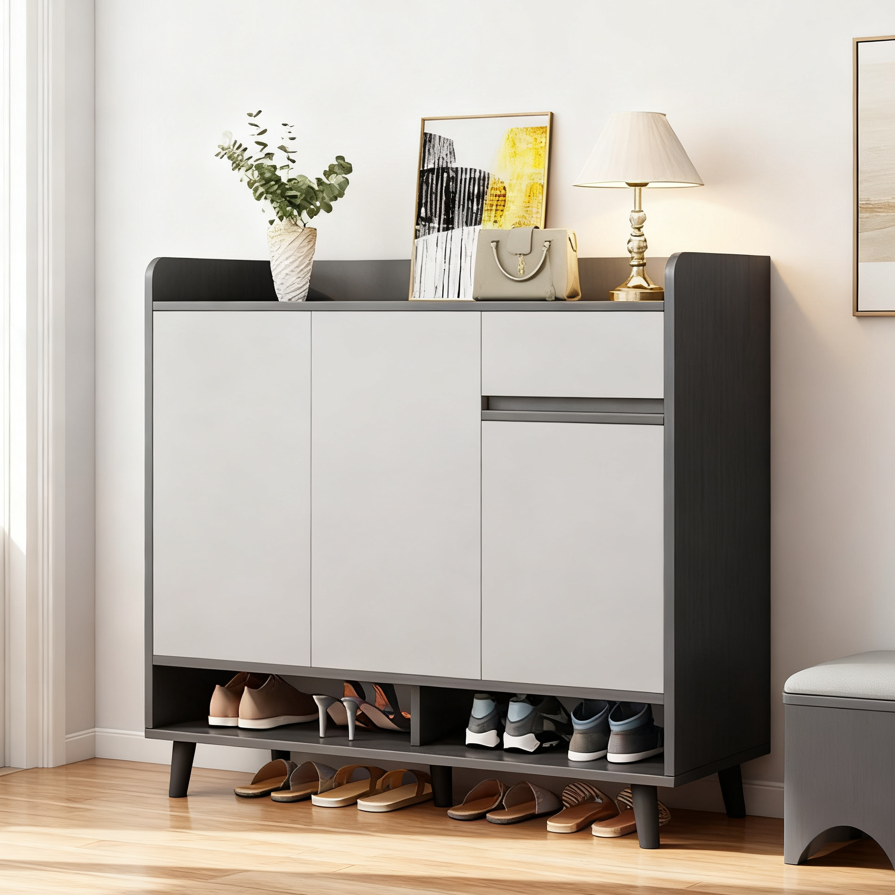 【丹德商行】三門一抽收納鞋櫃80cm