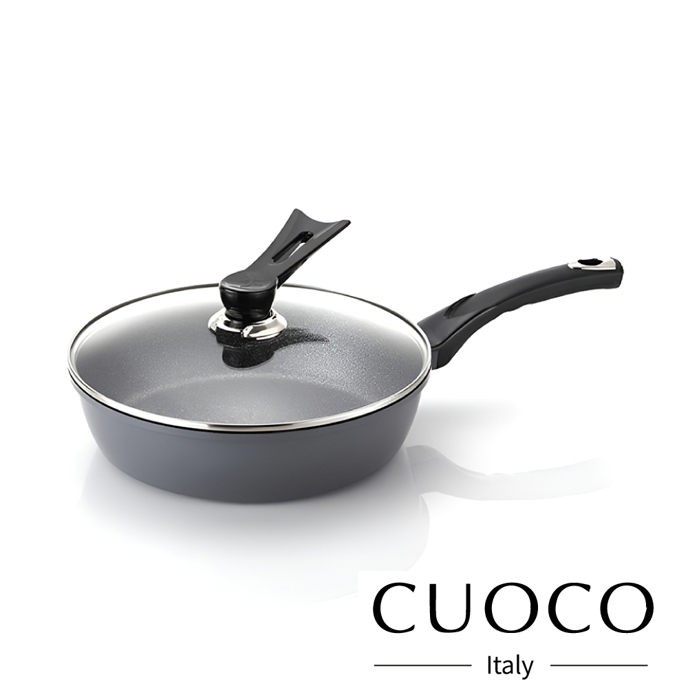 【義大利CUOCO】大寶T3系列鈦晶巖平底鍋28cm(加深款+附蓋)