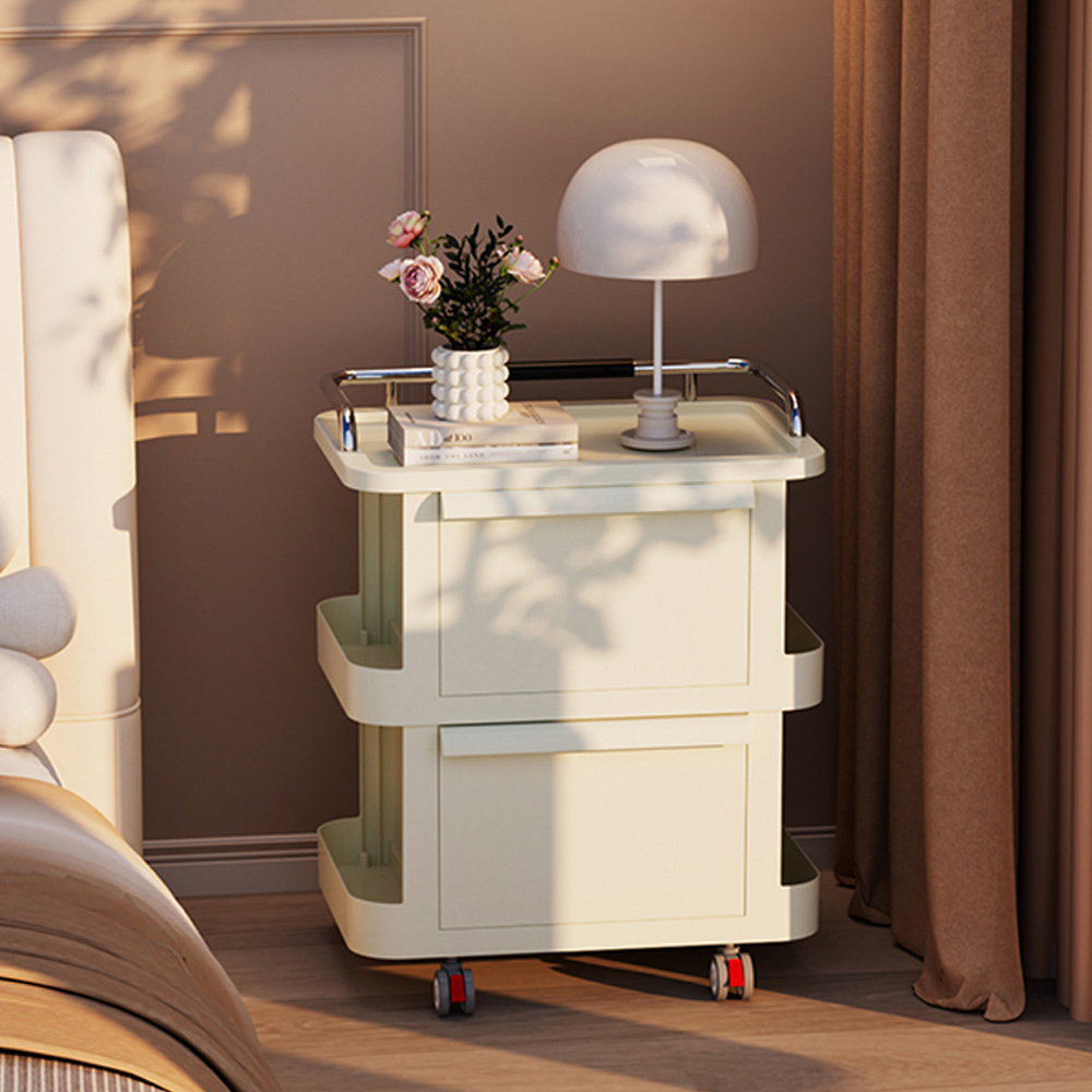 AOTTO 免組裝奶油風雙層收納小推車