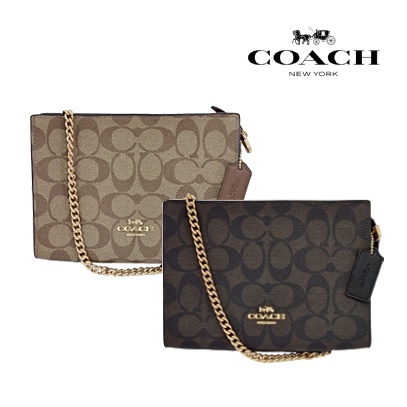 COACH金馬車滿版咖啡斜背包 COACA金馬車滿版卡其斜背包