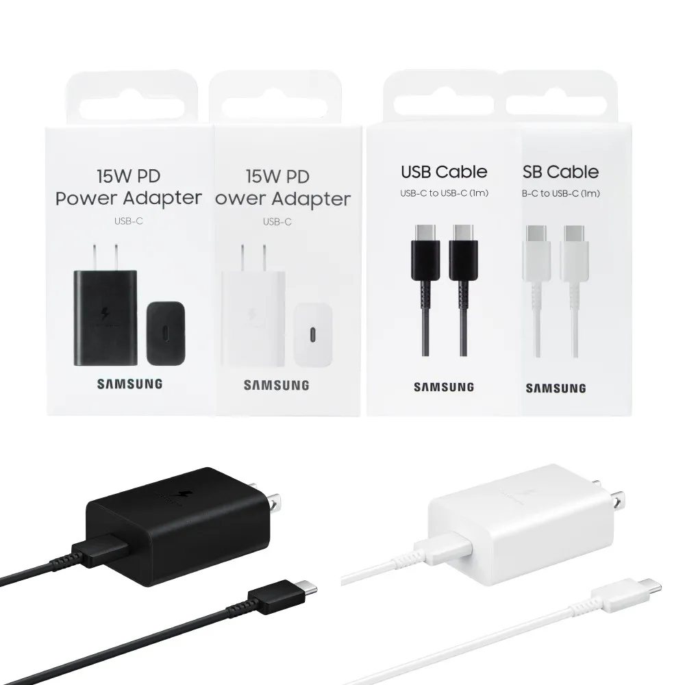 SAMSUNG 原廠 15W快充旅充組1m - 盒裝 (含充電器T1510+3A 雙Type C線DA705)