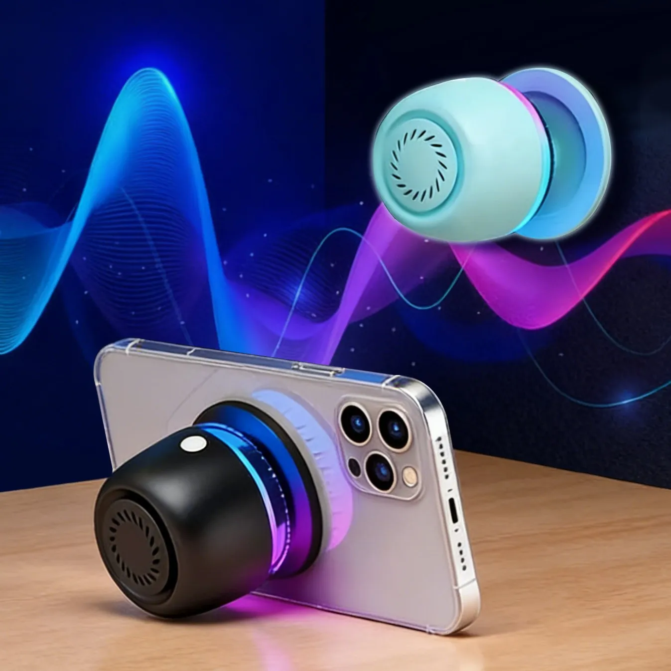 買一送一 重低音迷你磁吸無線藍芽喇叭 IPX6級防水 RGB光效 長效續航12HR ( 便攜式音響 手機支架 無線音箱 音箱＋手機支架二合一 )
